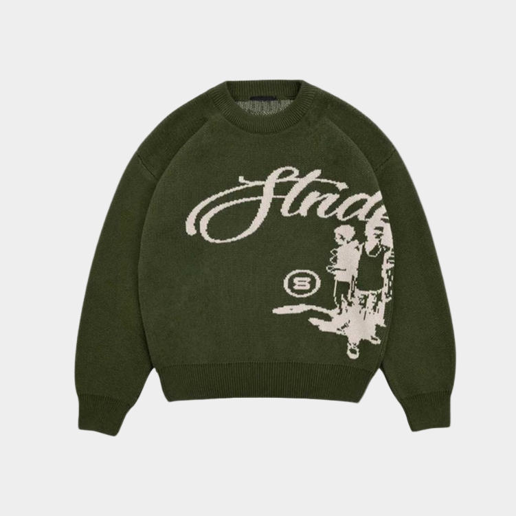 'Structure' Graphic Knitted Sweater - Moss Green