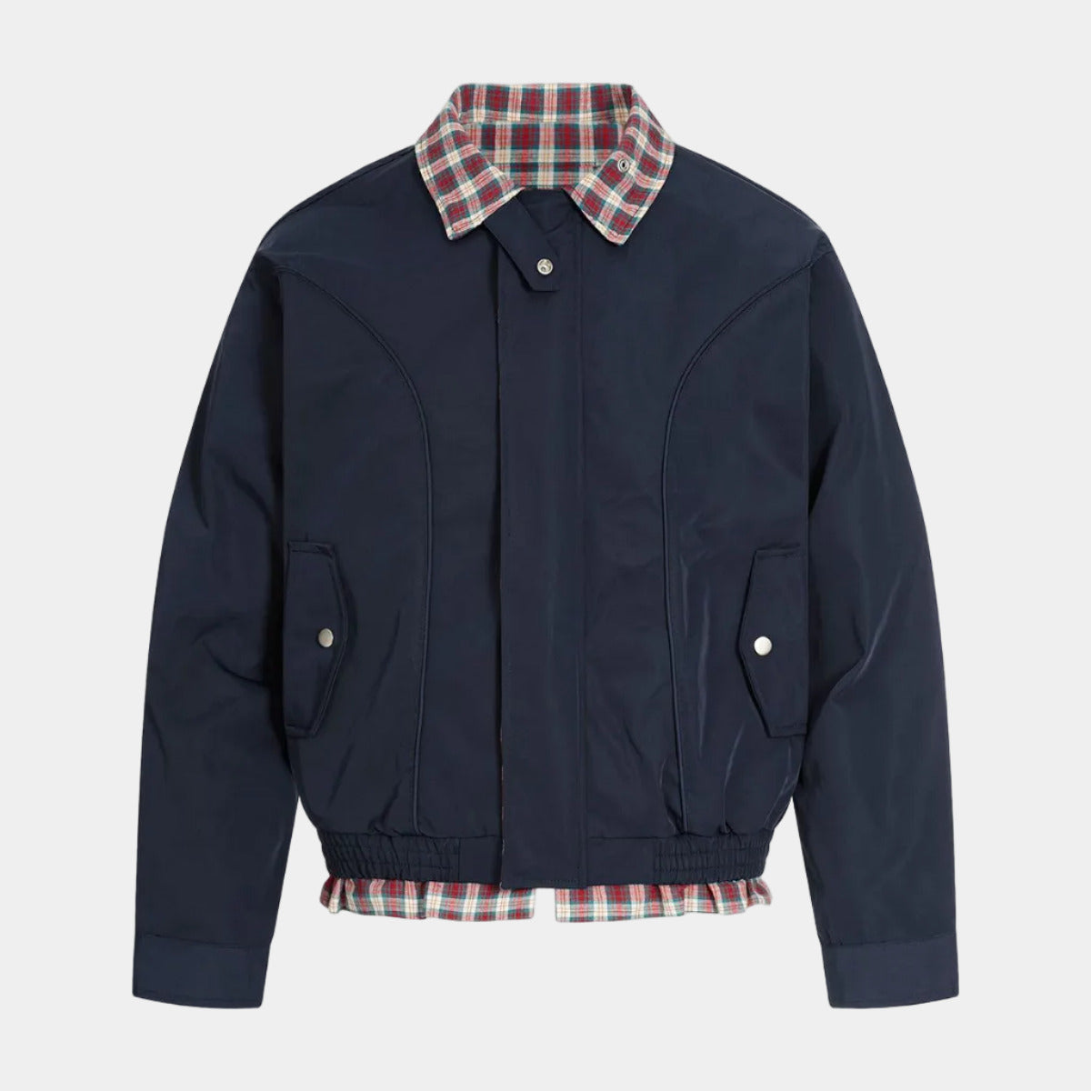 Faux Two-Piece Plaid Layered Workwear Jacket