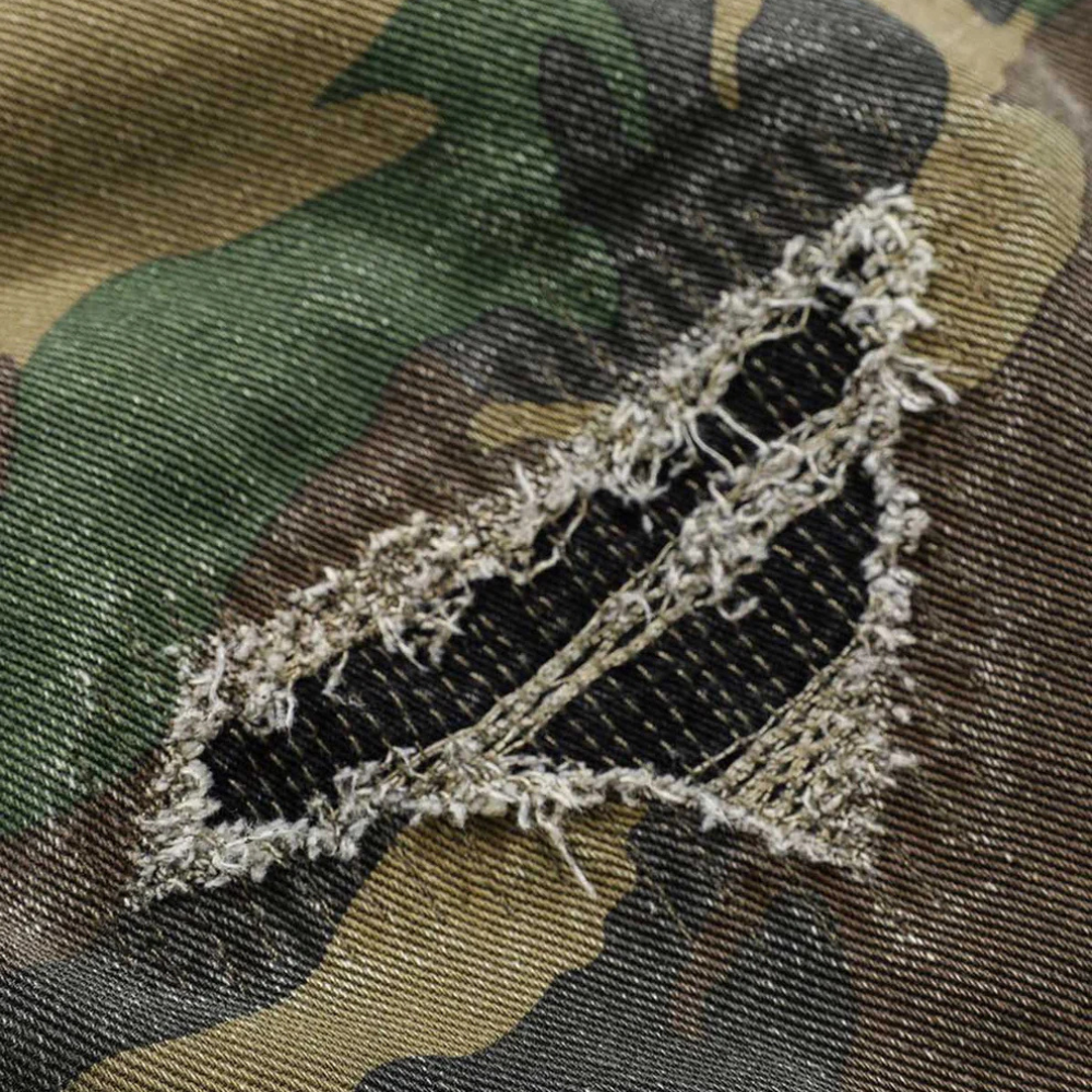 Woven Ripped Camouflage Flared Cargo Pants