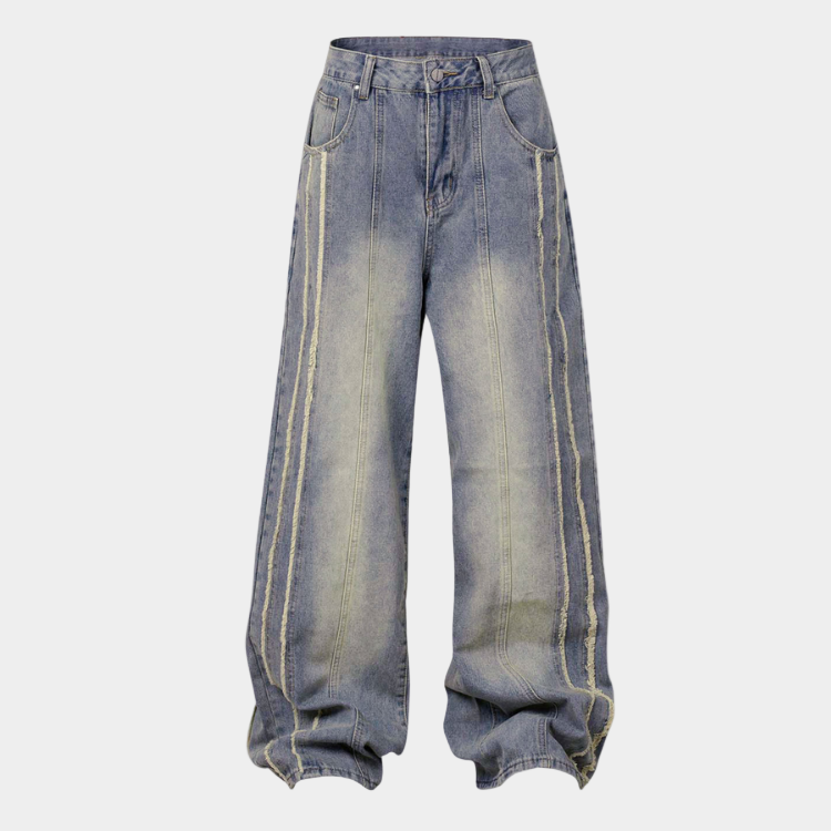 Washed Distressed Baggy Jeans - Blue
