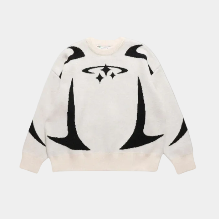 Y2K Stars Knitted Sweater - White