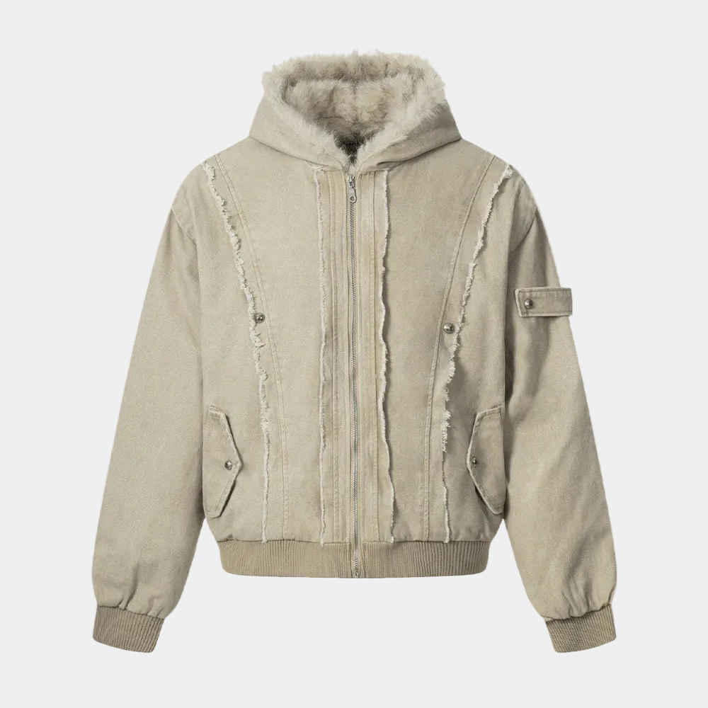 Retro Washed Fleece-lined Hooded Work Jacket