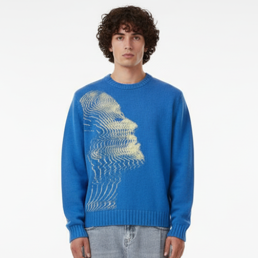 'Vibrations' Graphic Knitted Sweater - Ocean Blue