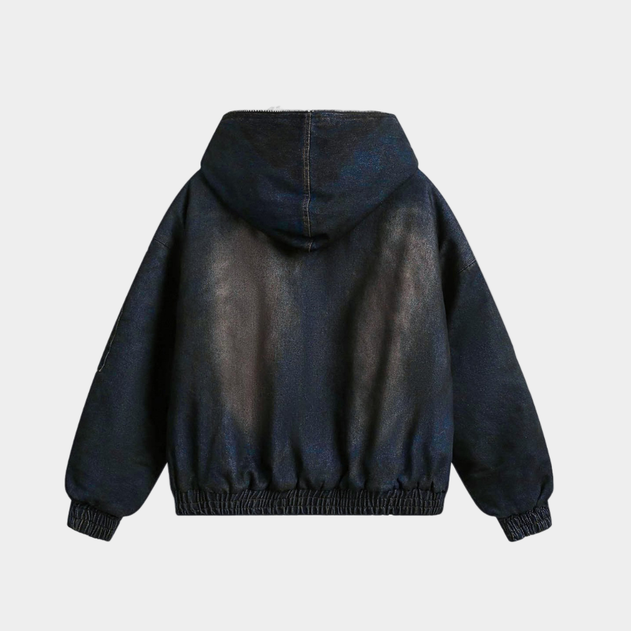 Denim Fur Hooded Jacket - Deep Blue