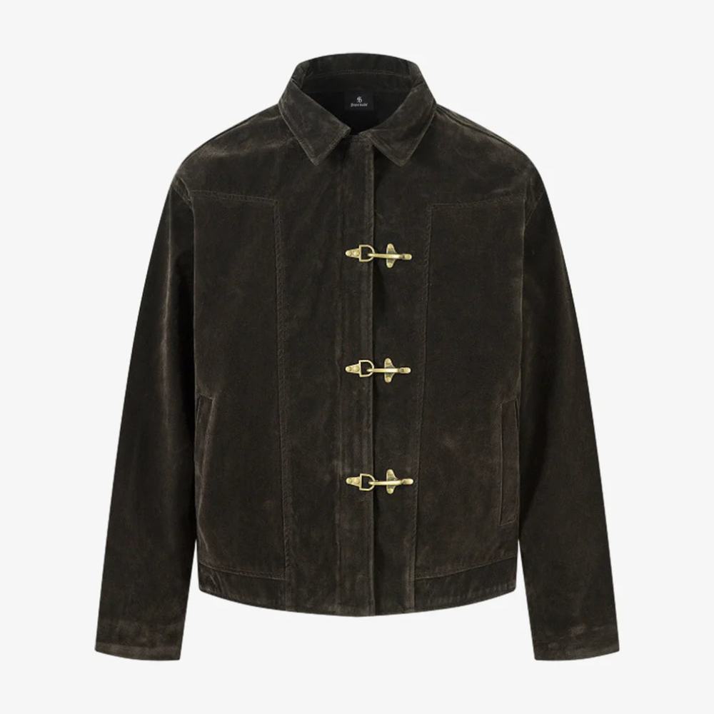 Retro Unique Metal Button Suede Lapel Bomber Jacket