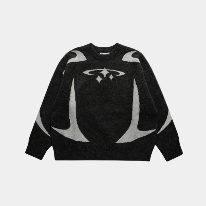 Y2K Stars Knitted Sweater - Black