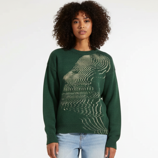 'Vibrations' Graphic Knitted Sweater - Moss Green