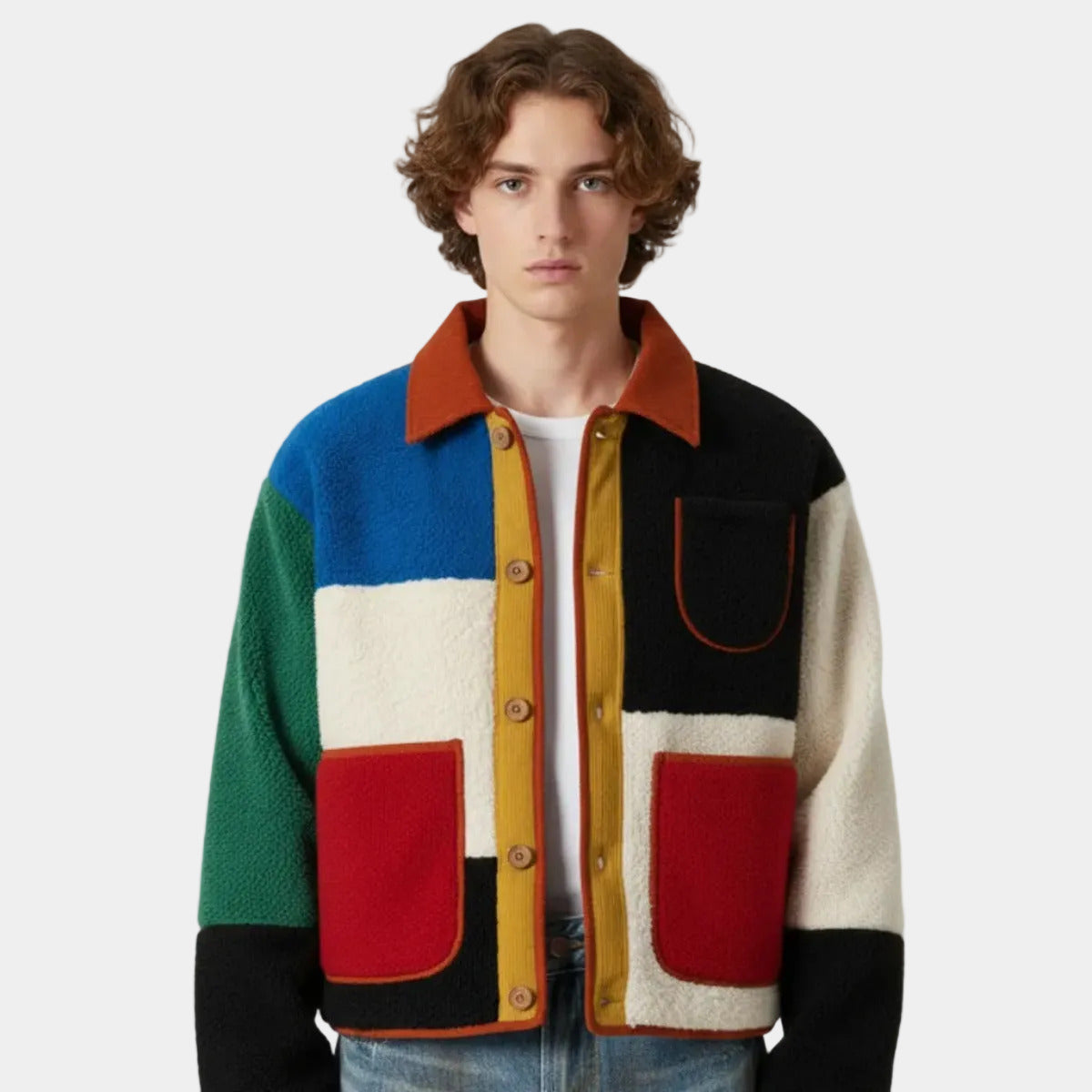 Vintage Lambswool Geometric Colorful Patchwork Jacket