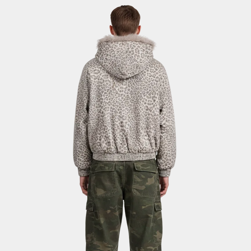 Cotton Cheetah Print Mink Fur Hooded Jacket - 2270
