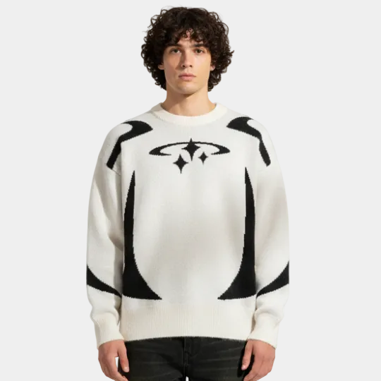 Y2K Stars Knitted Sweater - Black